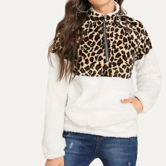 Quarter Zip Leopard Print Teddy Top *LAST 1* NEW - Picture 2 of 4